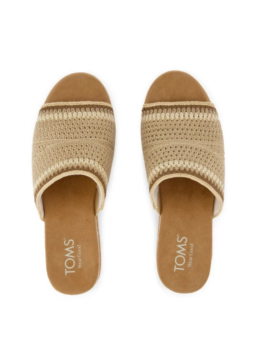 Toms Beige Crochet Platform Slide Sandals